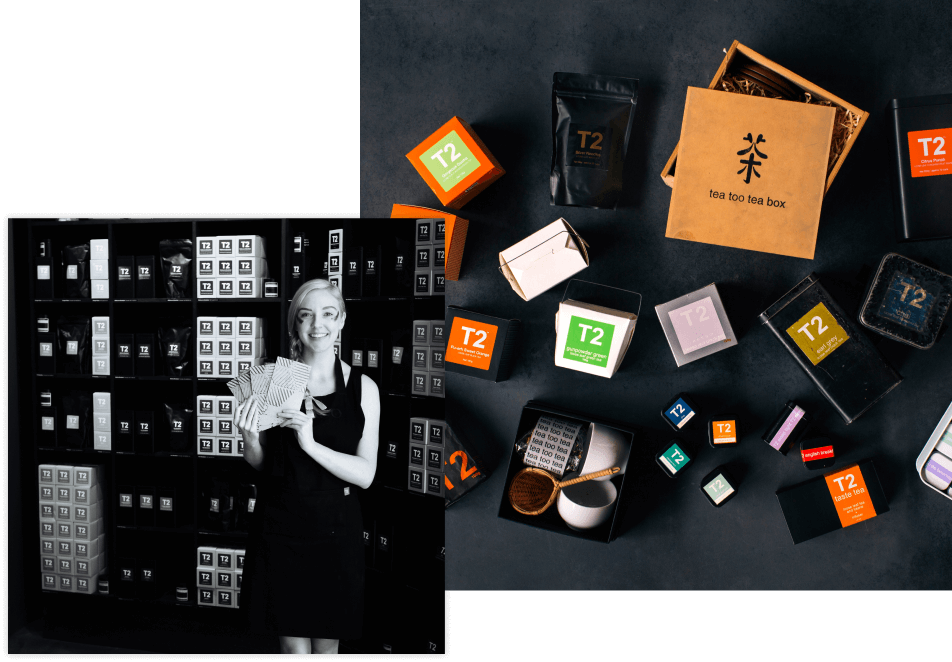 Colourful T2 Products on a dark background