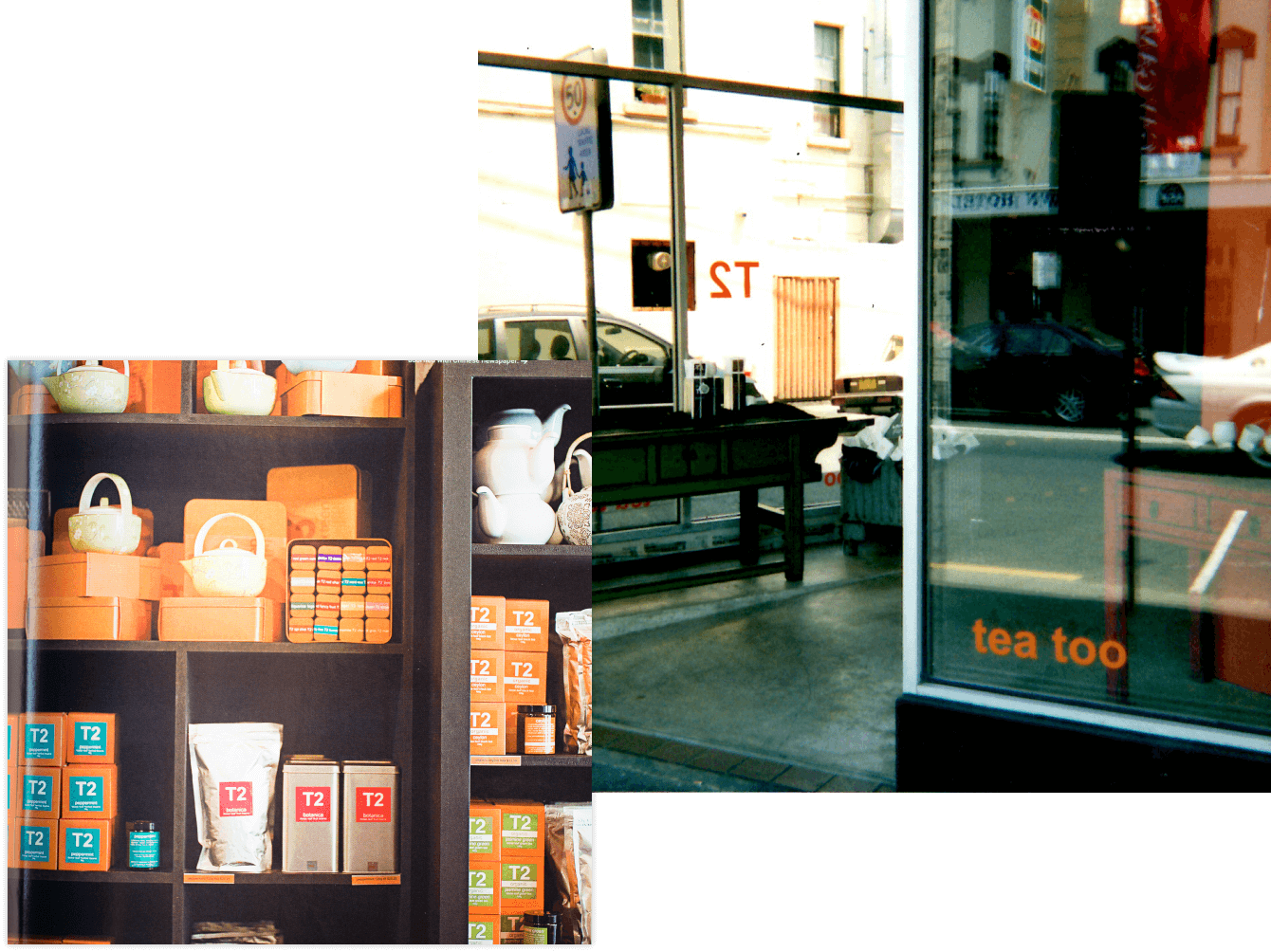 Close up detail of T2 tea on a wooden shelf