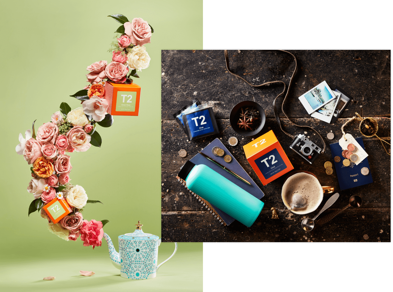 Flowers growing out of the spout of a teapot