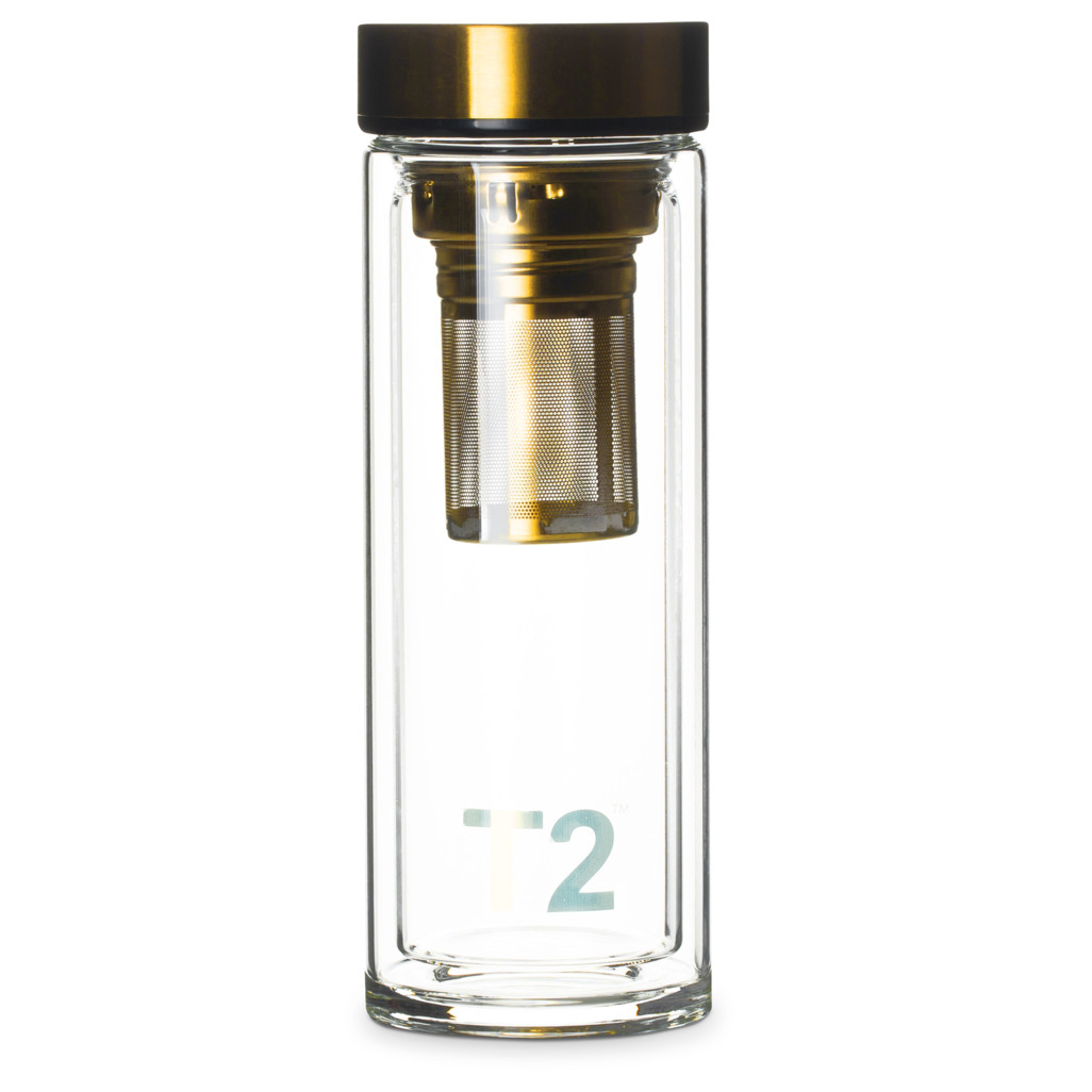 T2 Double Walled Glass Gold Flask Tea Flasks & Tea Bottles T2