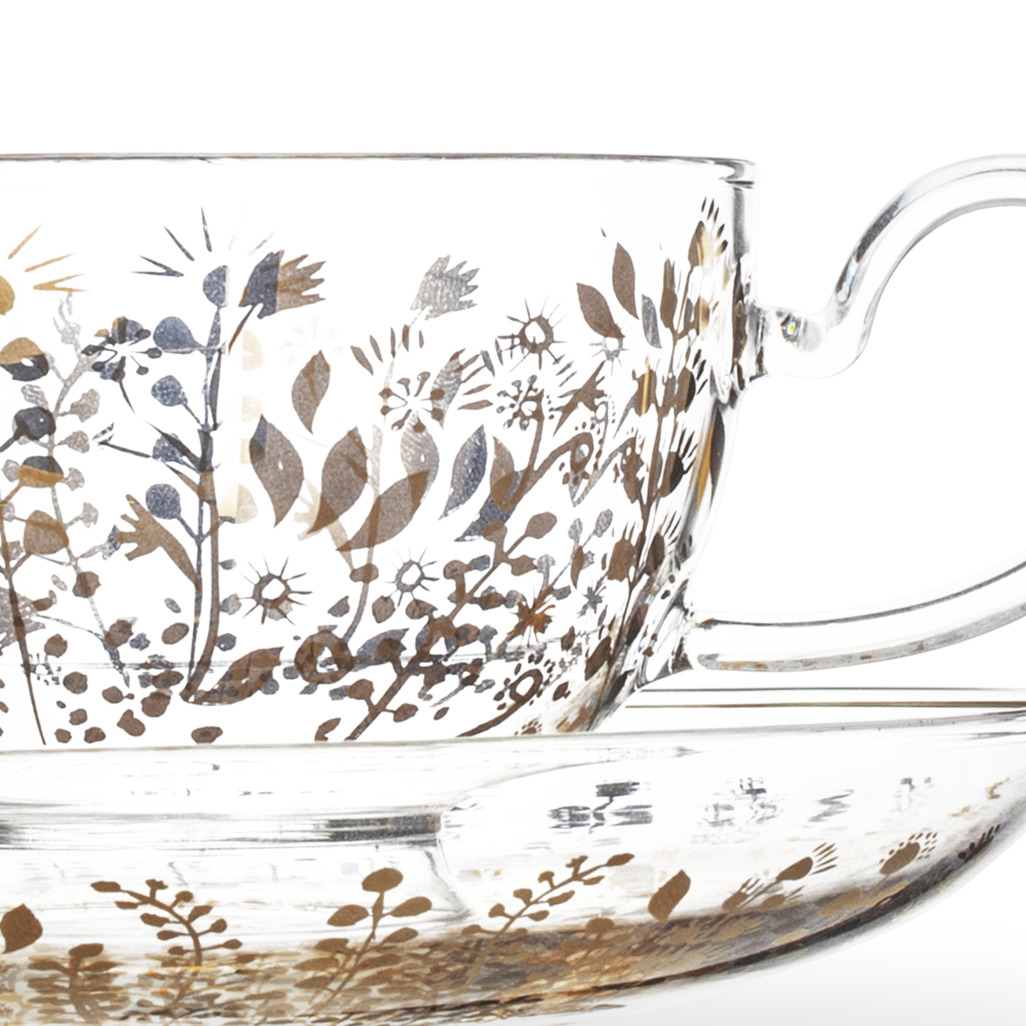 Blooming Flowers Glass Cup and Saucer image number 1