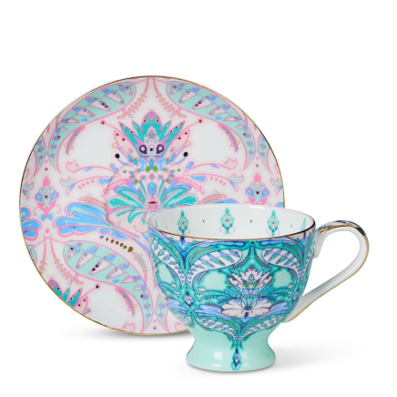 Damask Dreams Cup & Saucer Aqua