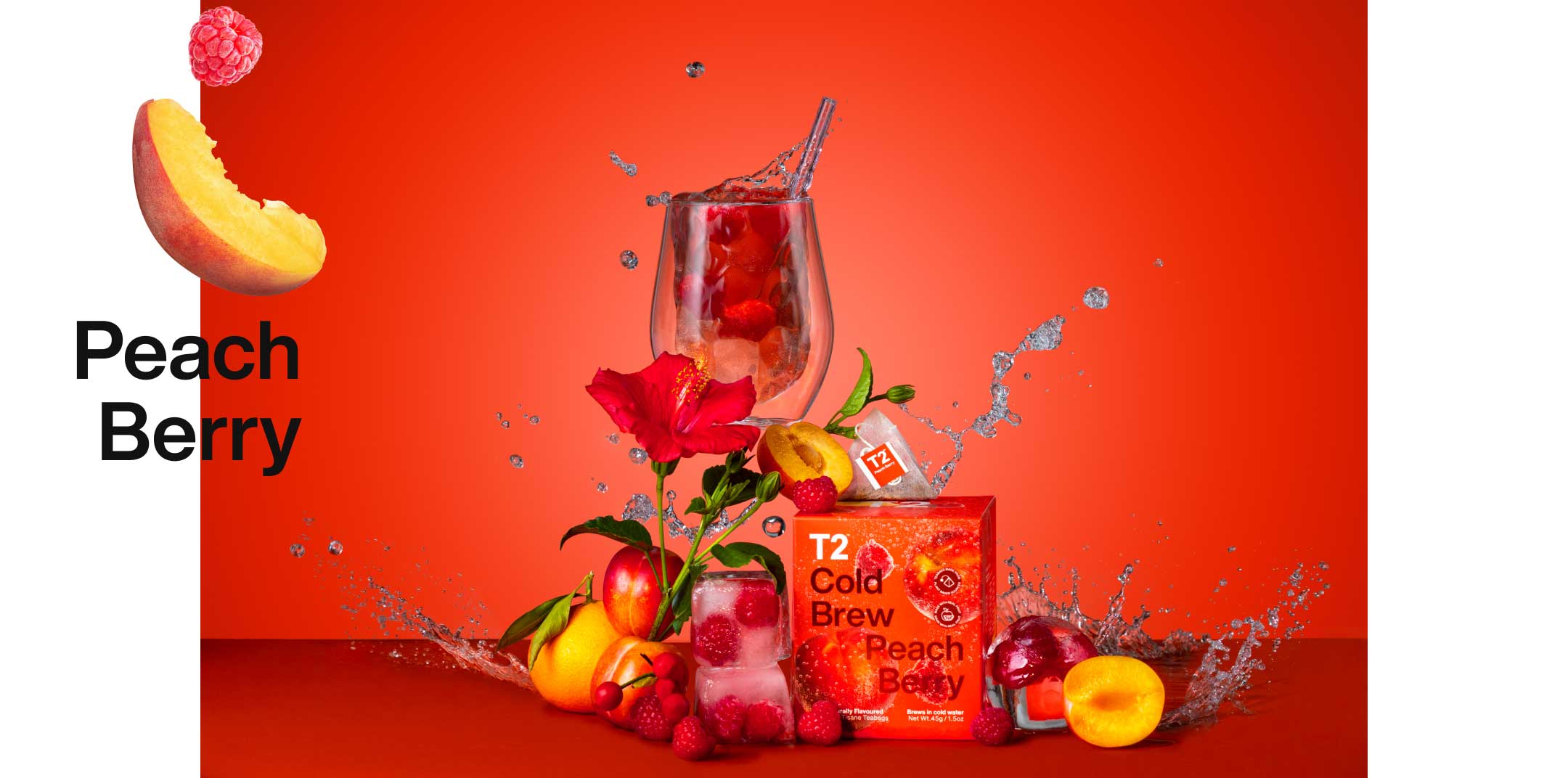 Peach Berry in a box and brewed in a glass