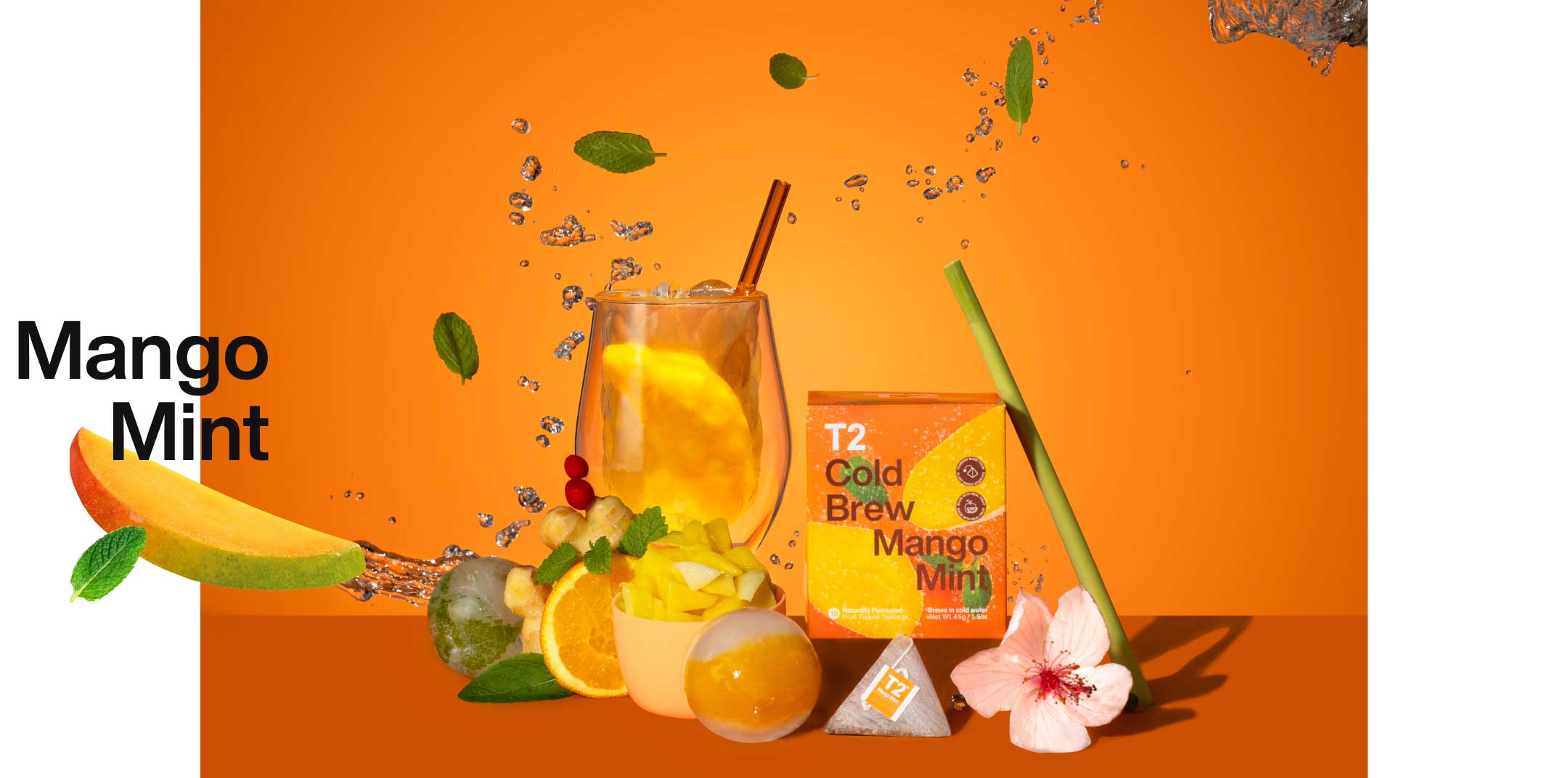 Mango Mint in a box and brewed in a glass