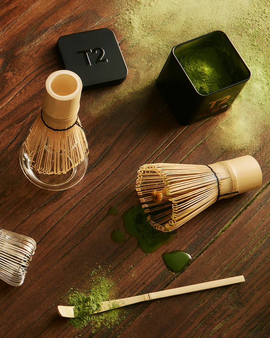 Bamboo matcha whisk, scoop and T2 matcha powder