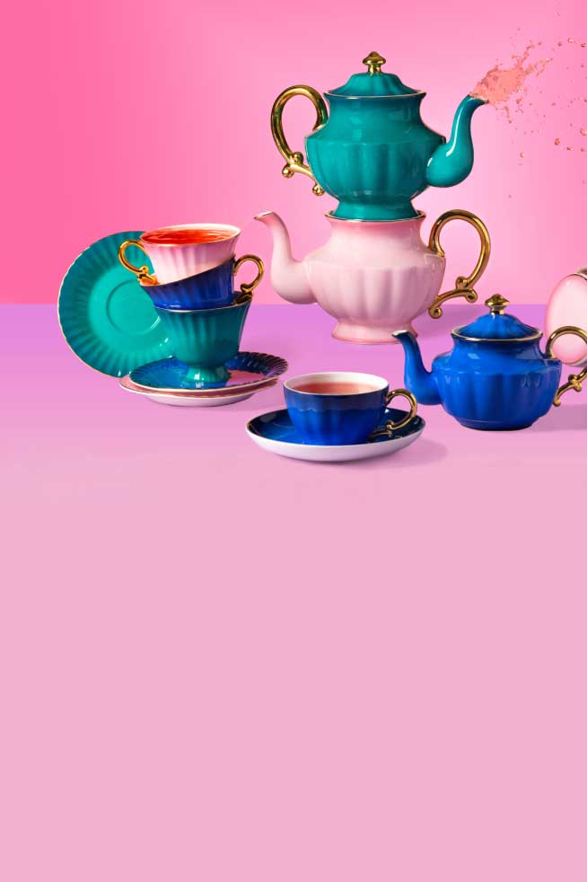 Teapots and Teacups stacked all together