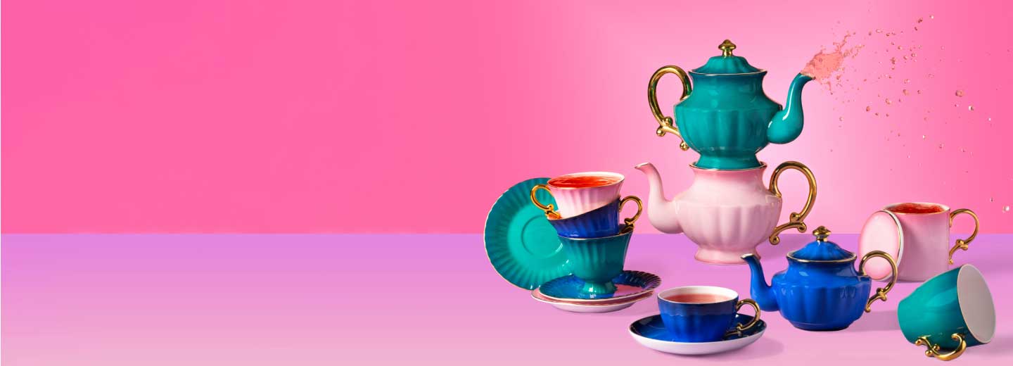 Teapots and Teacups stacked all together