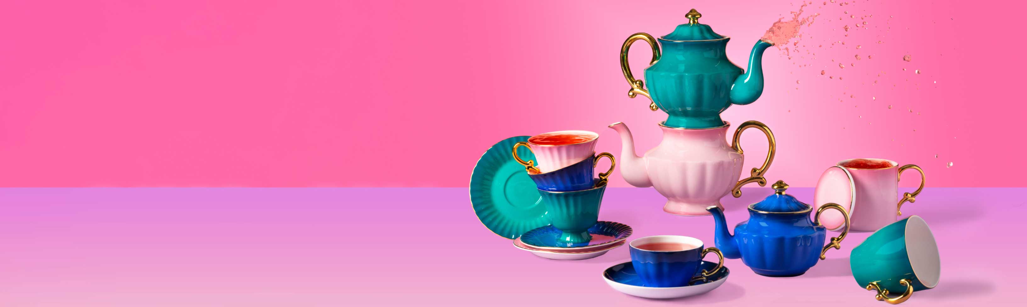 Teapots and Teacups stacked all together