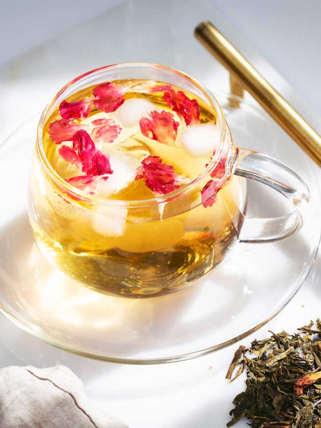 A cup of T2 Green Rose