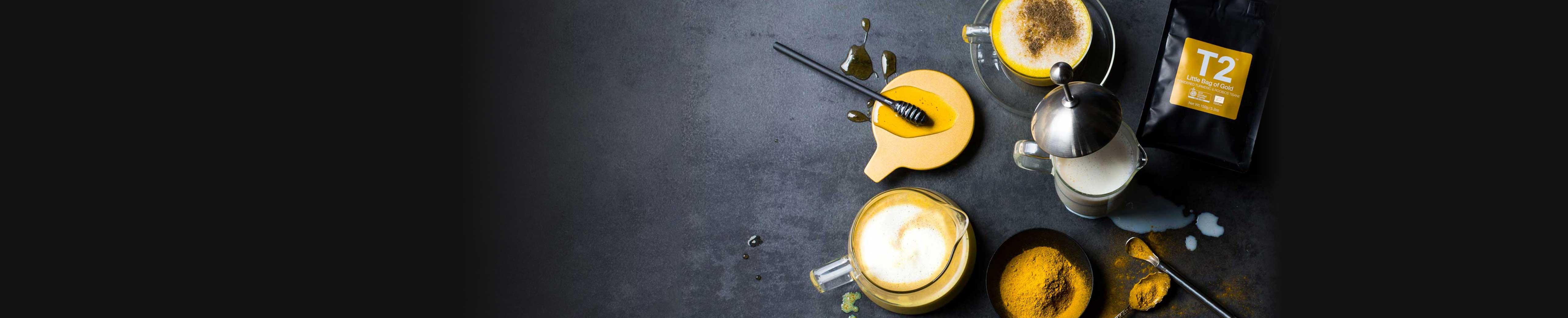 Tea latte ingredients with T2 Little Bag of Gold