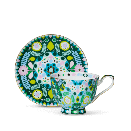 Euphoric Folk tall cup and saucer green