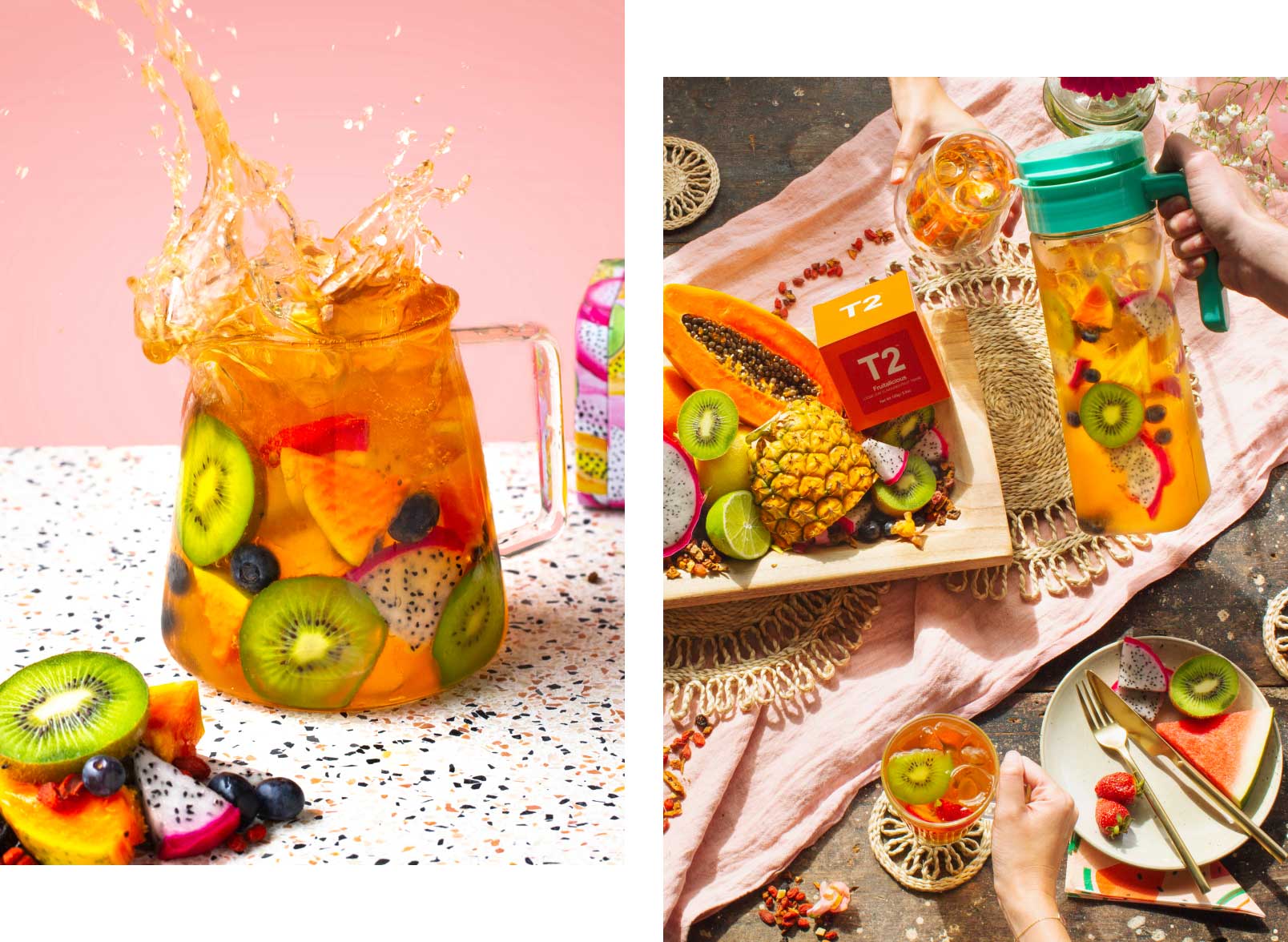 A jug of freshly brewed T2 Fruitalicious tea