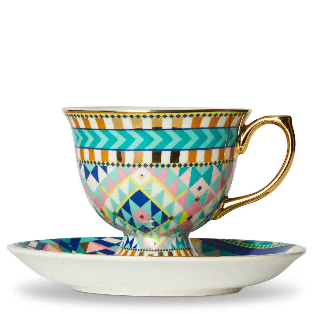 Totally Triangles Tall Cup And Saucer Green Cup & Saucer Sets