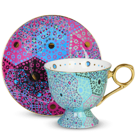 Moroccan Tealeidoscope Aqua Cup & Saucer Tall