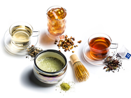 Various T2 Tea and Matcha displayed