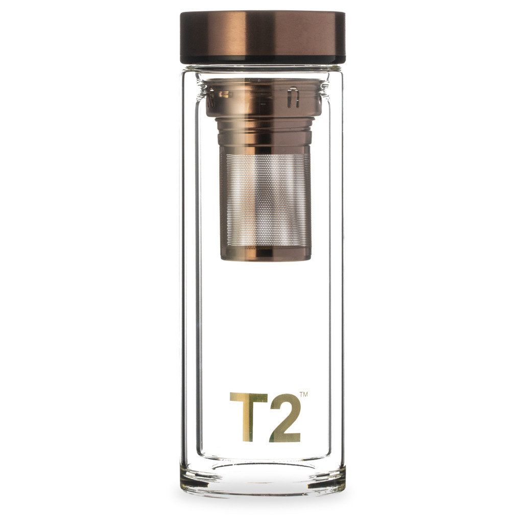 T2 Double Walled Glass Flask Rose Gold Tea Flasks & Tea Bottles T2