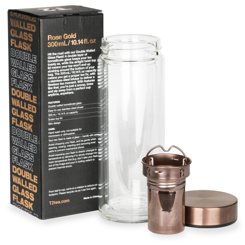 T2 Double Walled Glass Rose Gold Flask image number 2