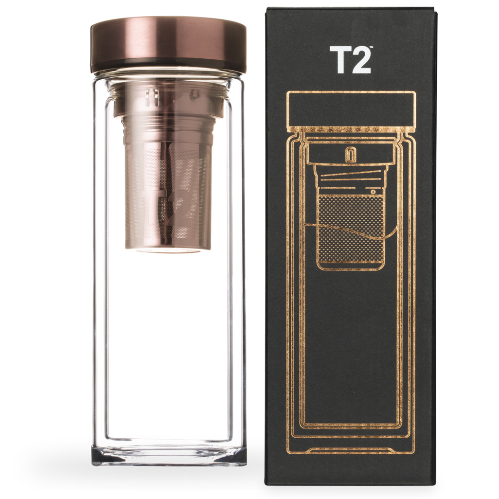 T2 Double Walled Glass Rose Gold Flask image number 1